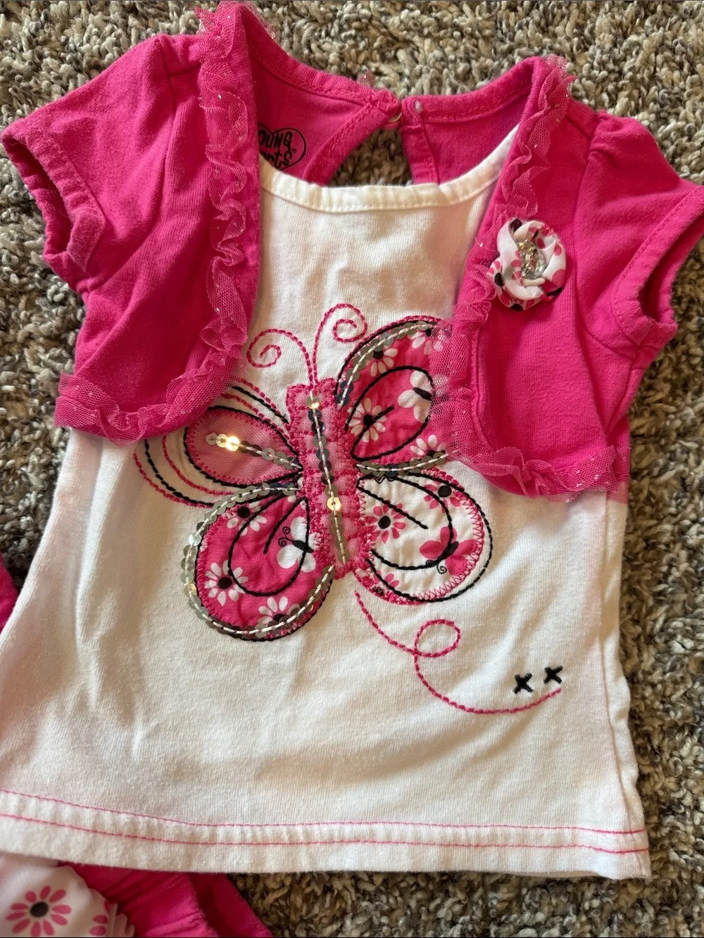 Girls Pink Butterfly Matching Set - Top and Skirt